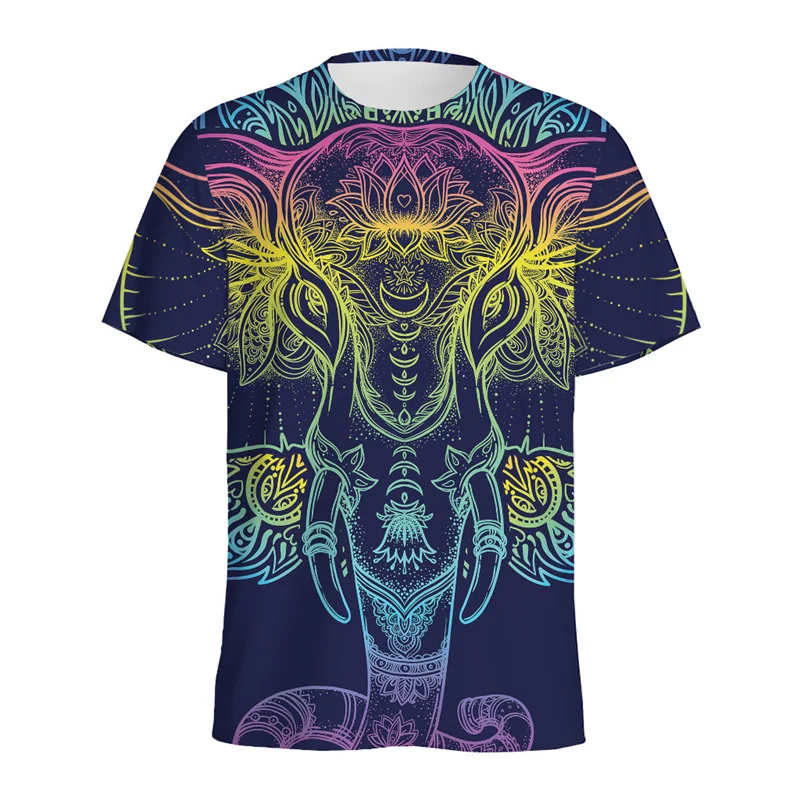 

25 Retro Ethnic Elephant Pattern T Shirt for Men 3D Printed Animal Elephants Graphic T-shirt Women Summer Tops Short Sleeve Tees