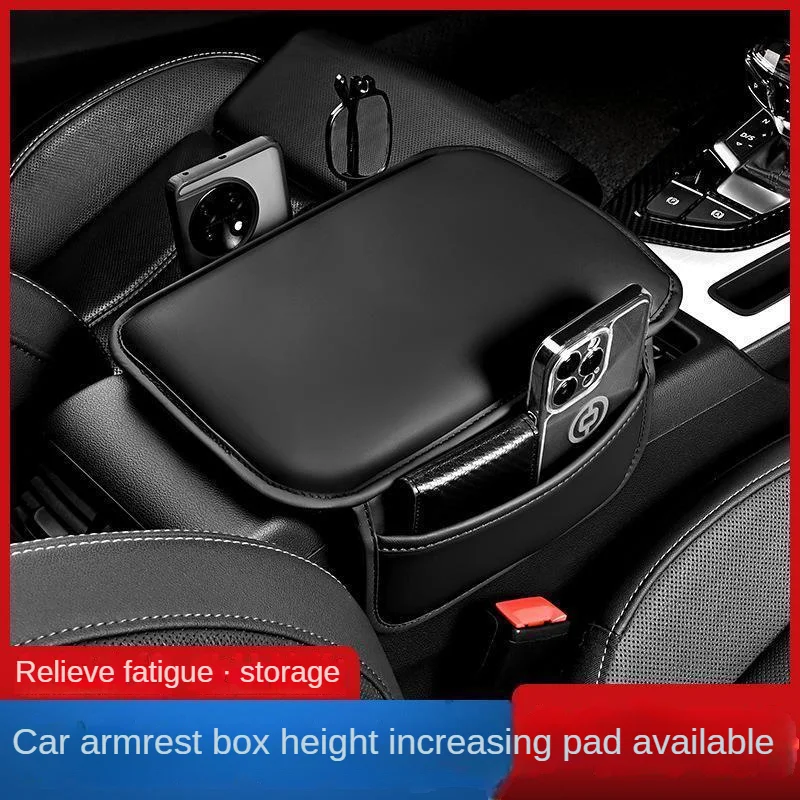 

Car Armrest Cover Booster Cushion Leather Height Increase Pad With Storage Pocket Holder Center Console Protector Cover