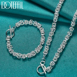 DOTEFFIL 2pcs 925 Sterling Silver Classic Chain Necklace Bracelet Set For Men Women Wedding Engagement Party Jewelry