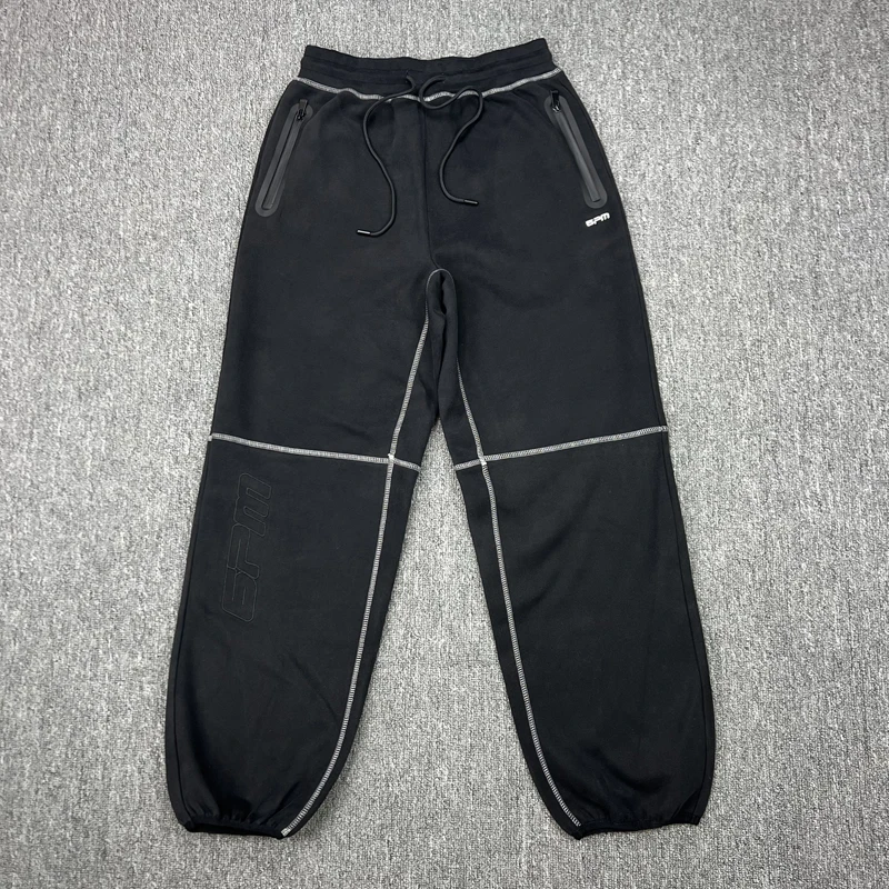 

High Street Classic Letter Logo 6PM Sweatpants Men's Hip Hop Zipper Pocket Autumn Winter Loose Drawstring Trousers