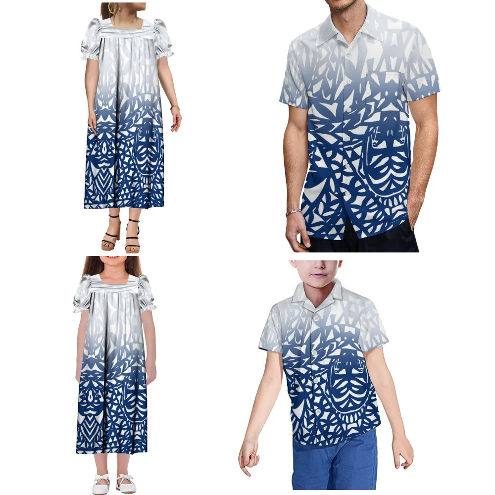 Vestido Solto de Manga Curta Mumu para Mulheres da Micronésia 2026, Camisa Aloha Masculina Samoa, Roupas Familiares para Meninas e Meninos