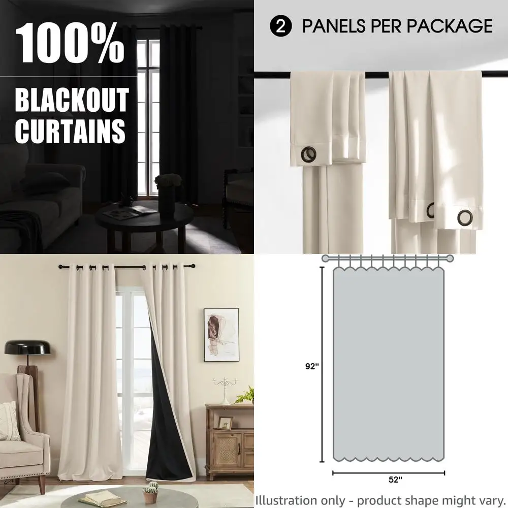 

Thermal Insulated Blackout Curtains, 52x92 Inches, Set of 2 Panels for Bedroom/Living Room