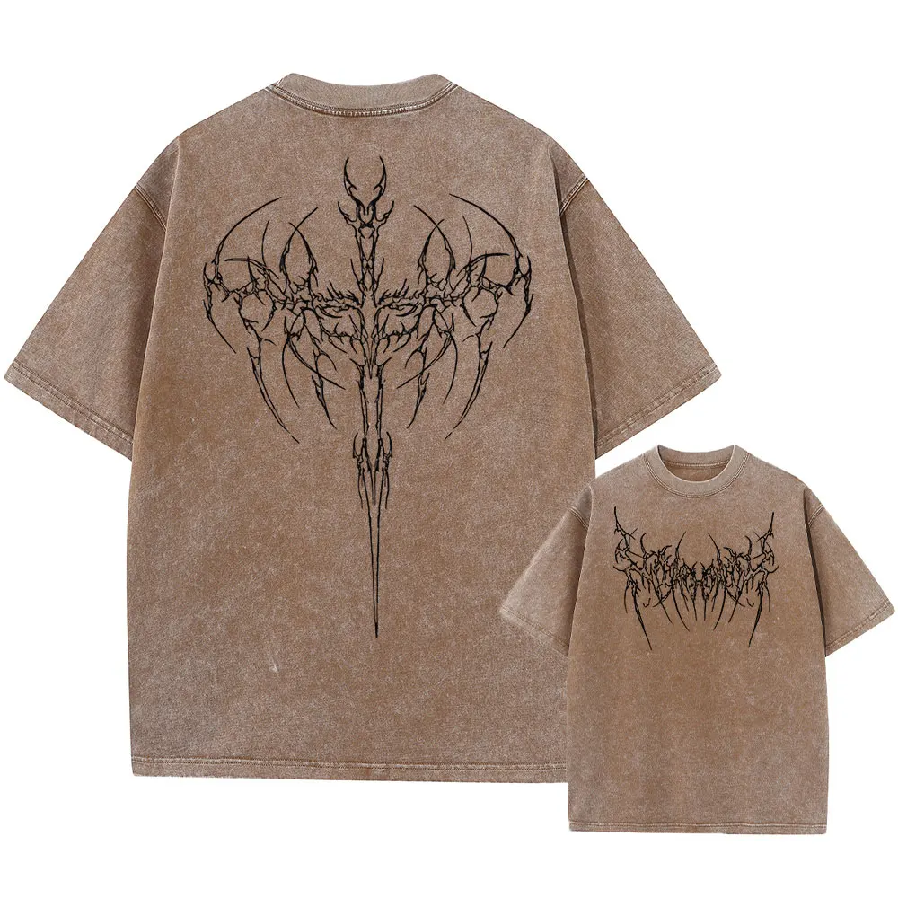 Herren Vintage Baumwoll-T-Shirts Harajuku Gothic Streetwear Weiche Y2k Acid Washed T-Shirts Mädchen Lose Mode Bedruckte Oberteile Unisex – Detail 4