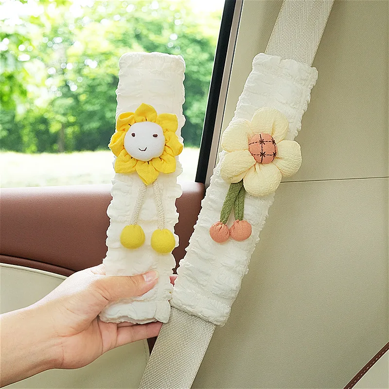 Car Seat Belt Shoulder Cover for Girl Delicacy Cute Puff Sunflower Shoulder Cover Car Decoration Supplies Car Accessories