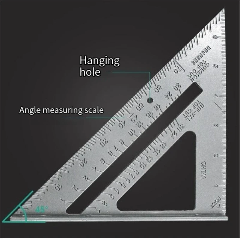 7-Zoll-Dreieckslineal aus Aluminiumlegierung, präzises, verdicktes Winkellineal, Aluminiumlegierung, Holzbearbeitung, Messung, Holzbearbeitung, Dreieckslineal