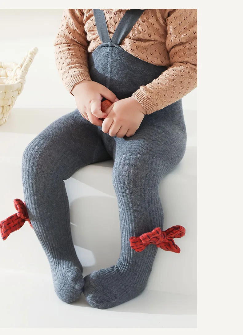 الوليد محبوك بنطال مرن 0-24 متر طفلة القطن الحمالة طماق Bowknot عالية الخصر البطن الحرس الخريف الربيع الجوارب