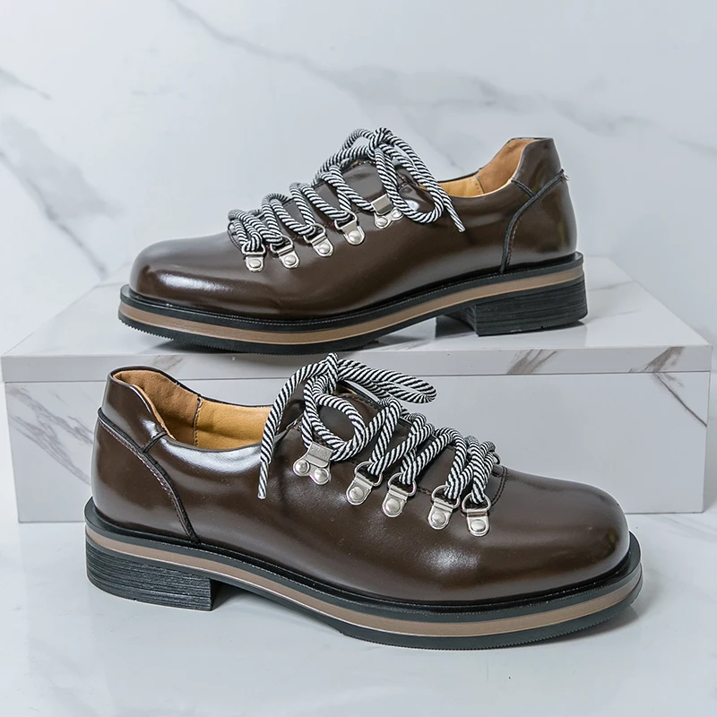 

Derby Shoes Men's New Lace-up Single Shoes Casual Shoes Within the Increase Thick Soles Small Leather Shoes