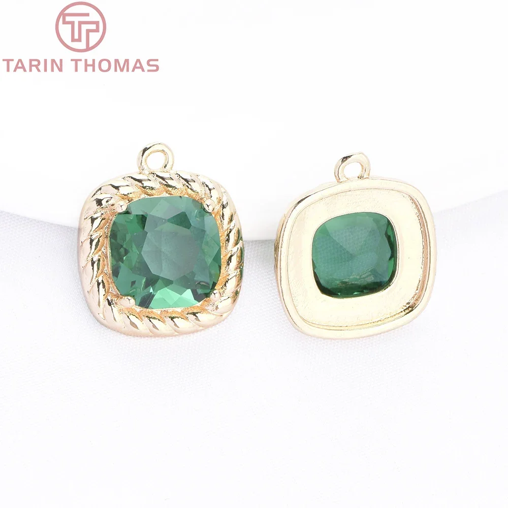 (9604) 10 Buah 15X17.5MM Warna Emas Sampanye Kuningan dengan Liontin Jimat Persegi Zirkon Kualitas Tinggi DIY Membuat Perhiasan