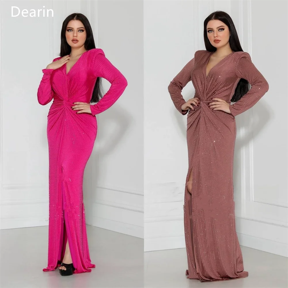 

Formal Dress Dearin V-neck Column Floor Length Skirts Knot Ruffle Bespoke Occasion Dresses Prom Saudi Arabia Evening Gown