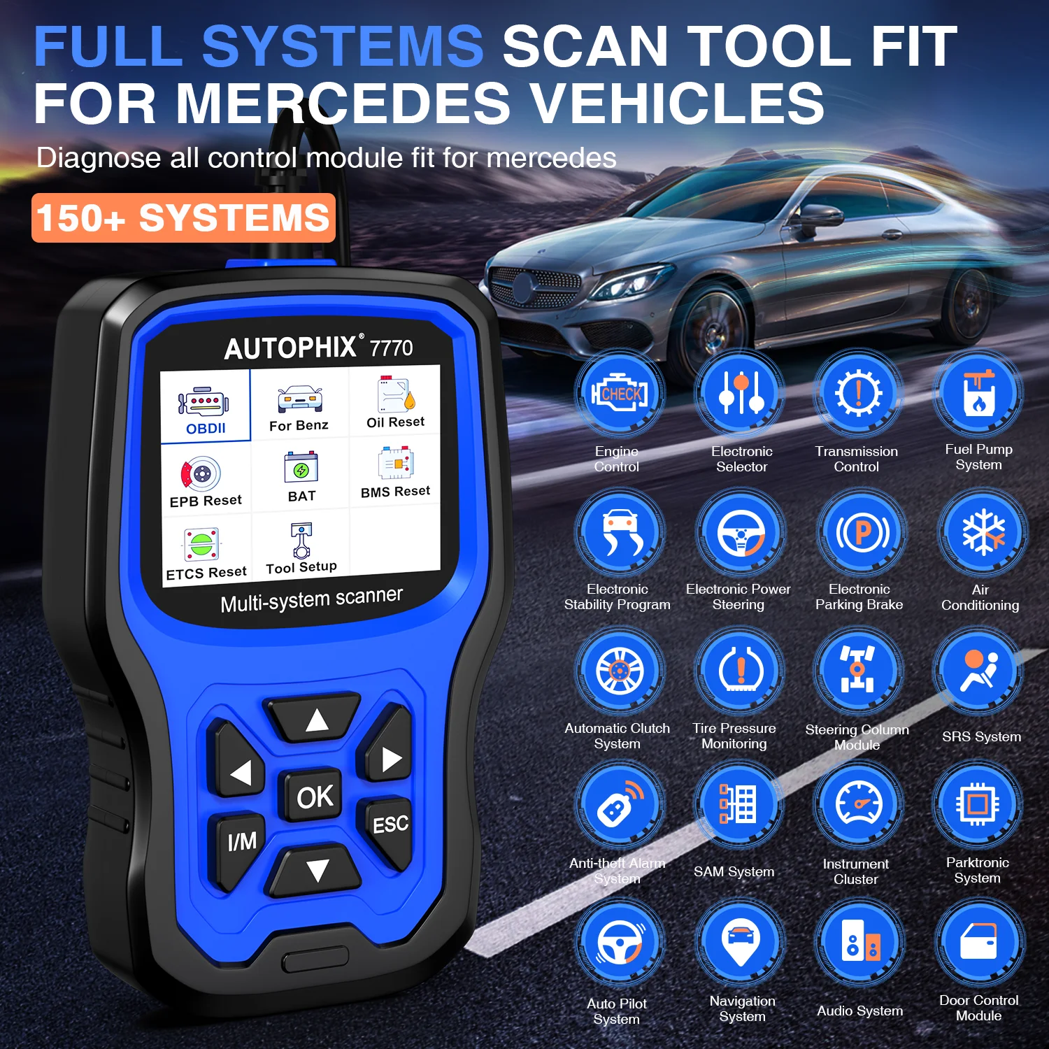 

AUTOPHIX 7770 OBD2 Scanner For Mercedes Benz Full System Diagnosis ABS Bleeding D-P-F SAS TPMS EPB Oil Reset Car Diagnostic Tool