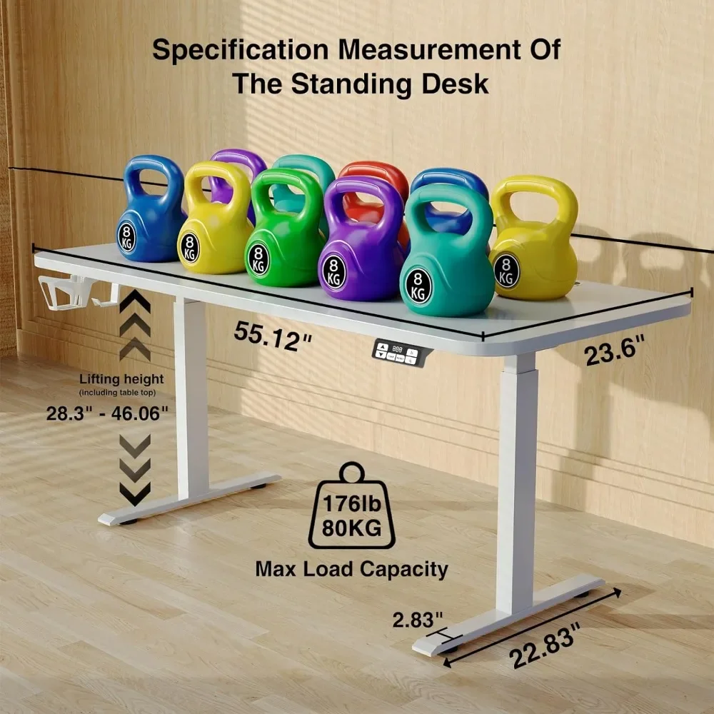 63x24inch Adjustable Desk Electric Standing Desk Sit Stand up Desk Height Adjustable Home Office Workstation White