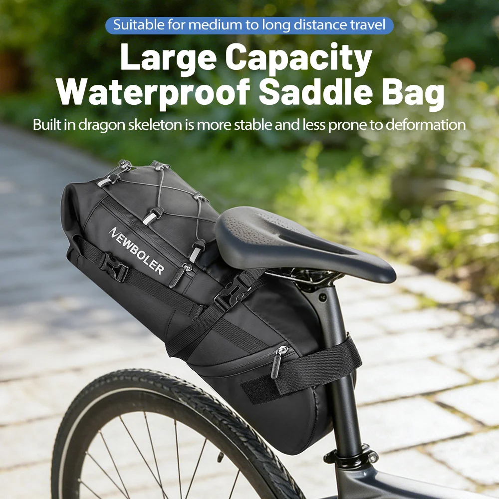 NEWBOLER 18L Fahrrad-Satteltasche, wasserdicht, für MTB, Rennrad, große Kapazität, faltbare Fahrradtasche, Hecktasche, Zubehör für den Kofferraum – Detail 15