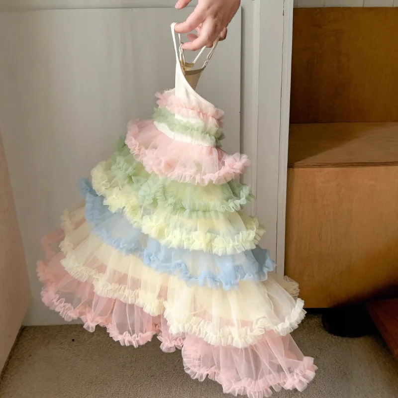 

Новое летнее модное платье-сарафан для девочек с радужным принтом, из фатина, универсальное, для принцесс, на Рождество, День рождения, вечеринку