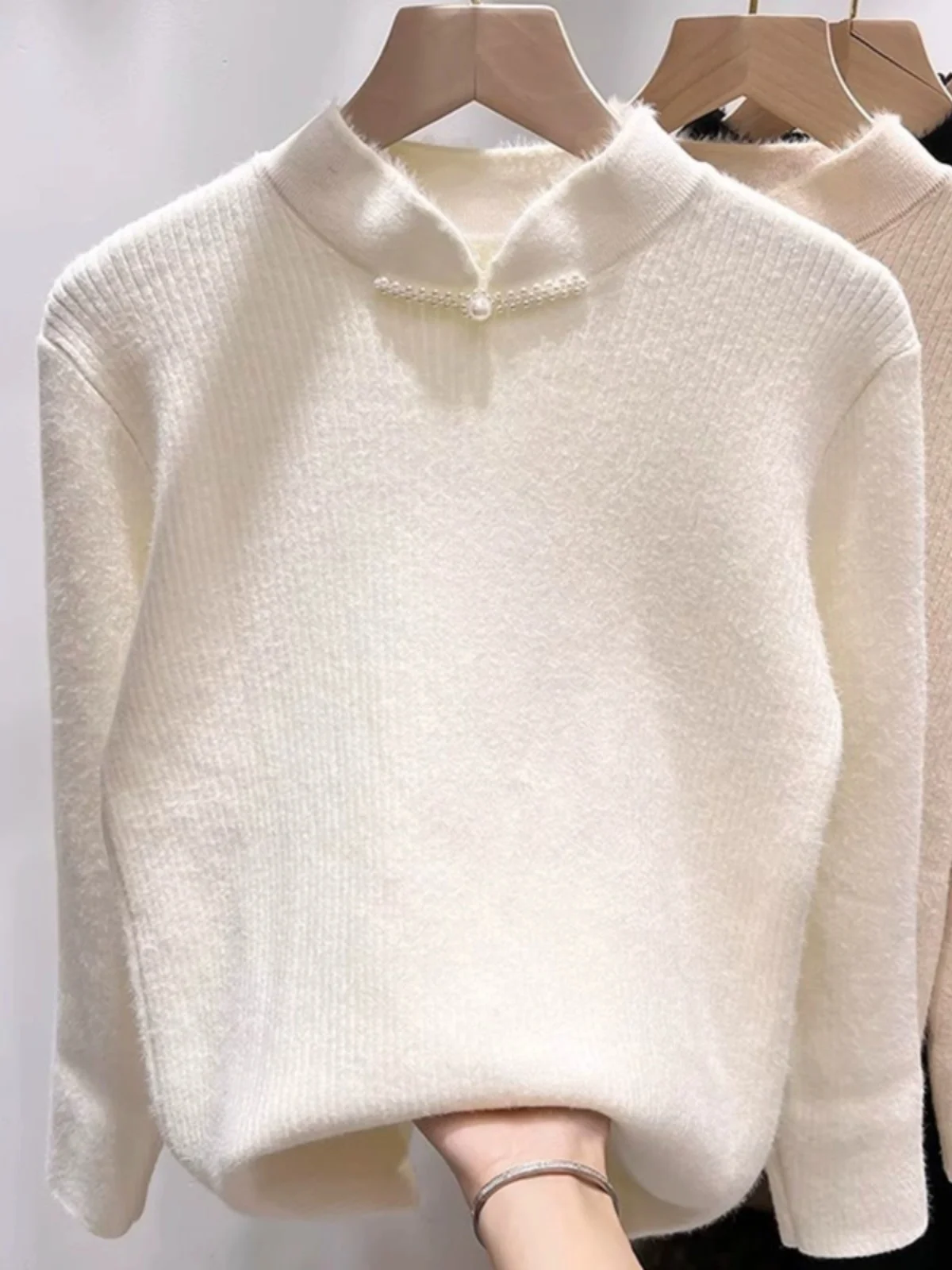 المرأة Thiened Fce اصطف f عالية Ne سترة Inteated المخملية الدفء الخريف الشتاء جديد Sle قاعدة irt ملابس داخلية #5