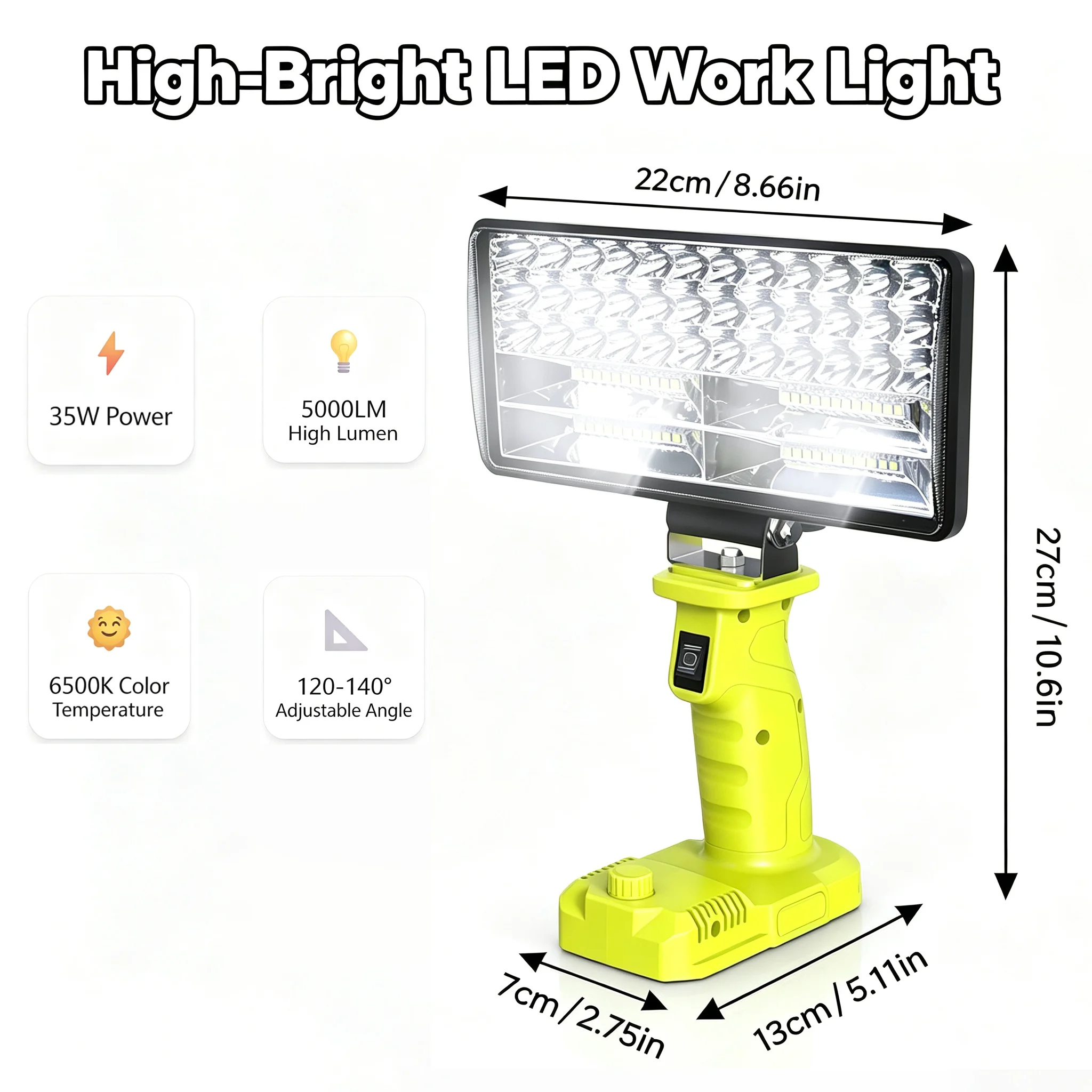 8 Inch Work Lights Camping Lamp Car LED Alarm Flashlight Electric Torch Spotlight For Ryobi 18V Lithium Nickel One+ Battery P108