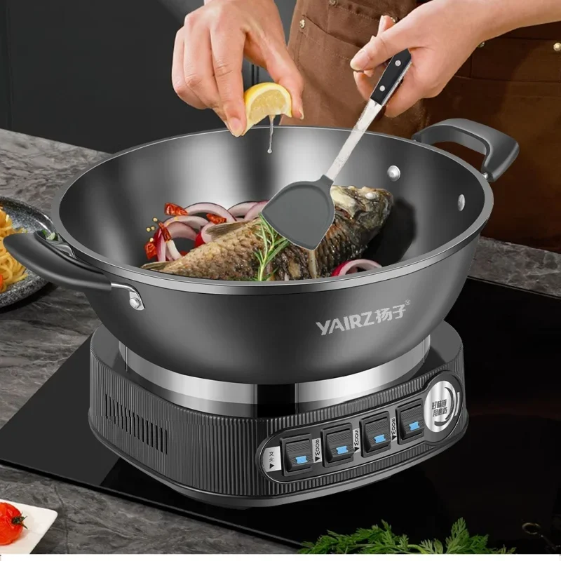 Multifunctional Hotpot Multicooker Cast Iron Uncoated Electric Wok Non-stick Pot Steamer 32/34/36/38cm Electric Steamer Cooker