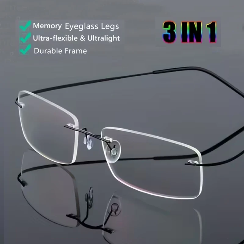 Titanium Alloy Rimless Reading Glasses High Definition Presbyopia Glasses Adjustable Temple Reading Glasses