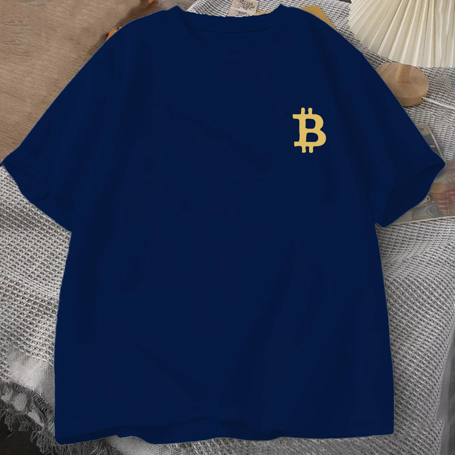 الذهبي 3D بيتكوين شعار تي شيرت الصيف الرجال Trucksuit جولة الرقبة قصيرة الأكمام قمم القطن رياضية عارضة الأزياء البلوز #6