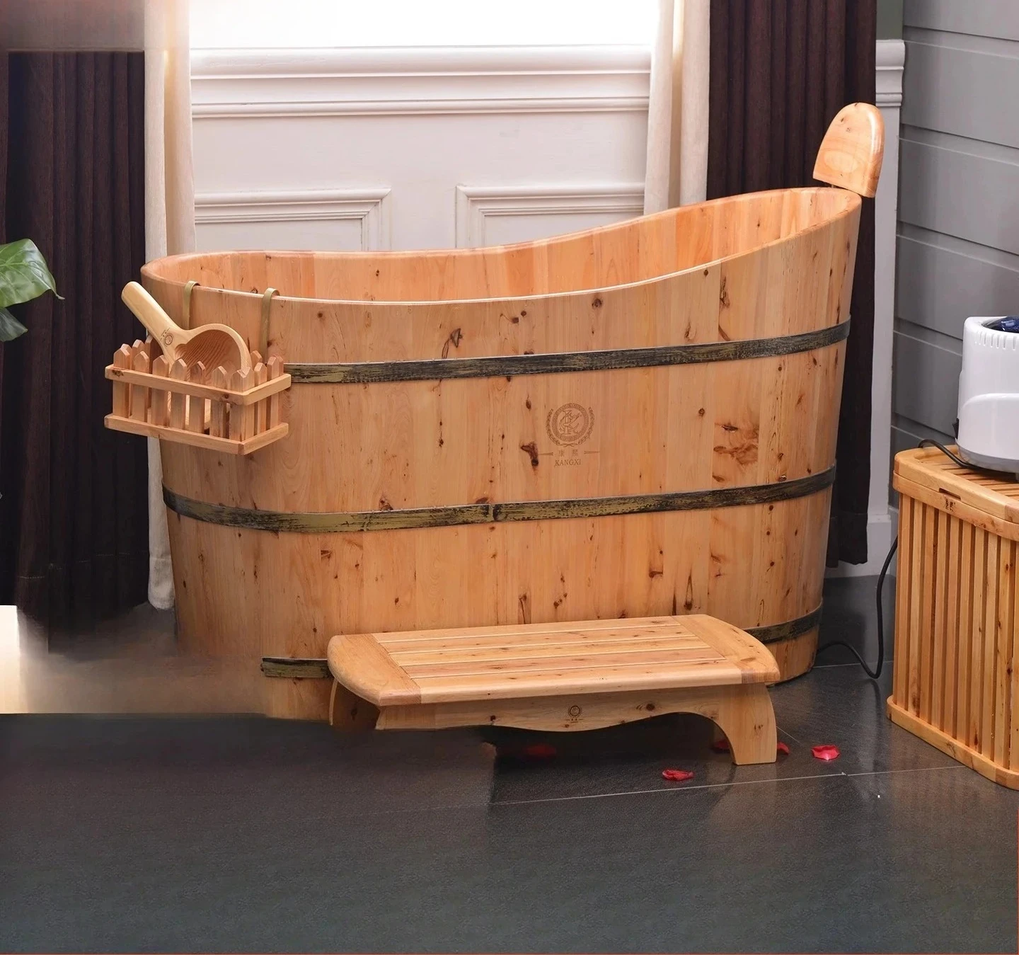 

Kangxi wooden barrel bucket fumigation wooden barrel household solid wood bucket bath basin adult wooden bathtub