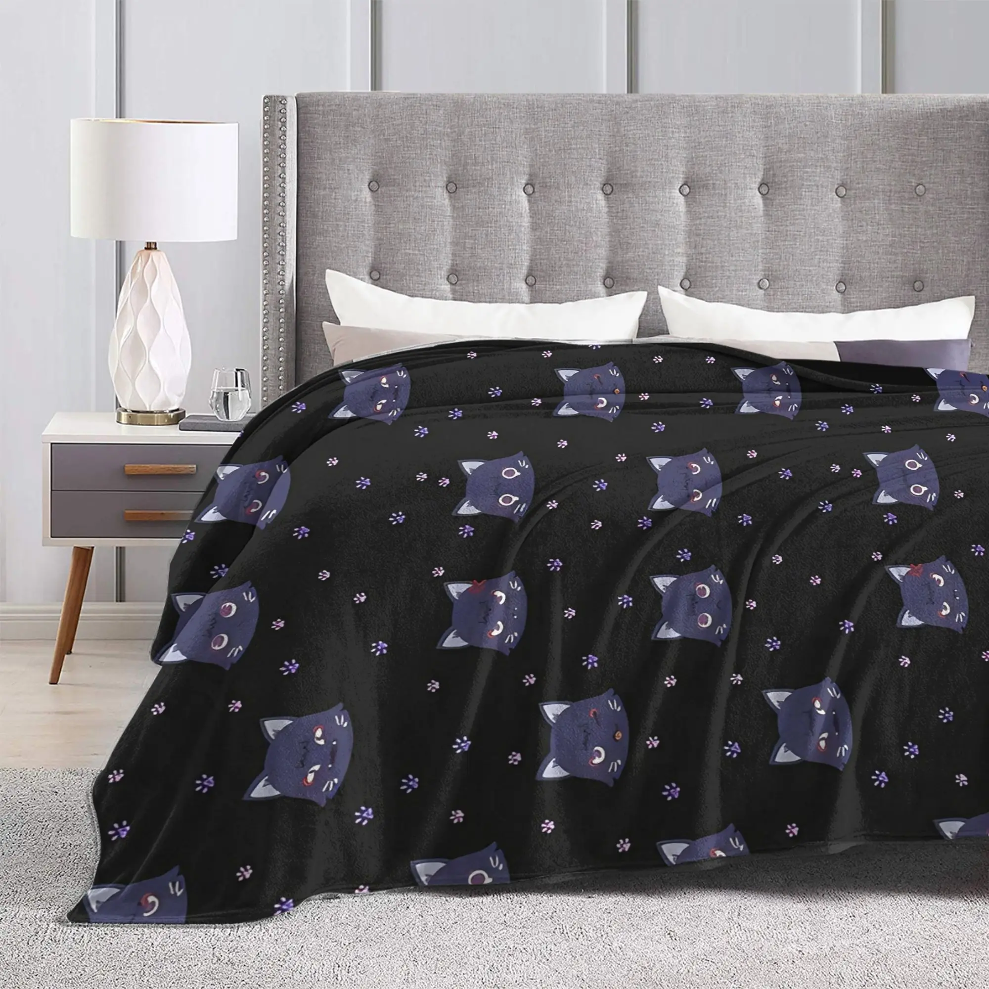 Scarameow Wanderer cat Pattern Wool Blanket Genshin Impact Custom Throw Blanket for Home Hotel Sofa  125*100cm Plush Thin Quilt
