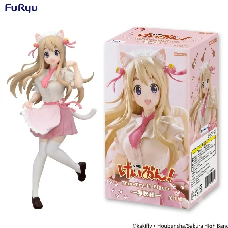 Dostępne od ręki 100% Oryginalne FuRyu Trio-Try-iT K-ON! Kotobuki Tsumugi w wersji z kocimi uszami. Figurka anime 21 cm, kolekcjonerska, dekoracyjna, na prezent