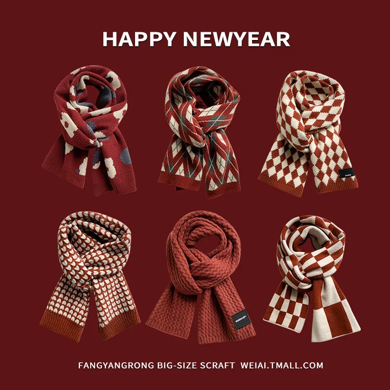 Merry Christmas gifts New Year Red scarf knitted Scarf Deer Elk Plaid Scarfs Printed Snowflake Warm Soft Long Wrap Shawl