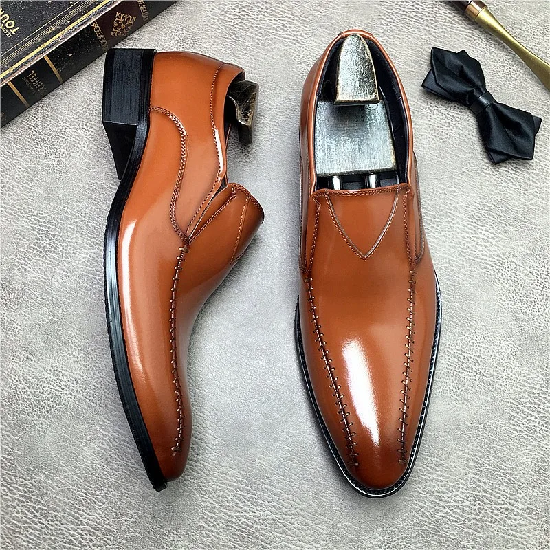 

Slip On Genuine Leather Dress Shoes For Men Wedding Pointed Toe Formal Loafers Shoes Men Original Black Office Oxford Shoe