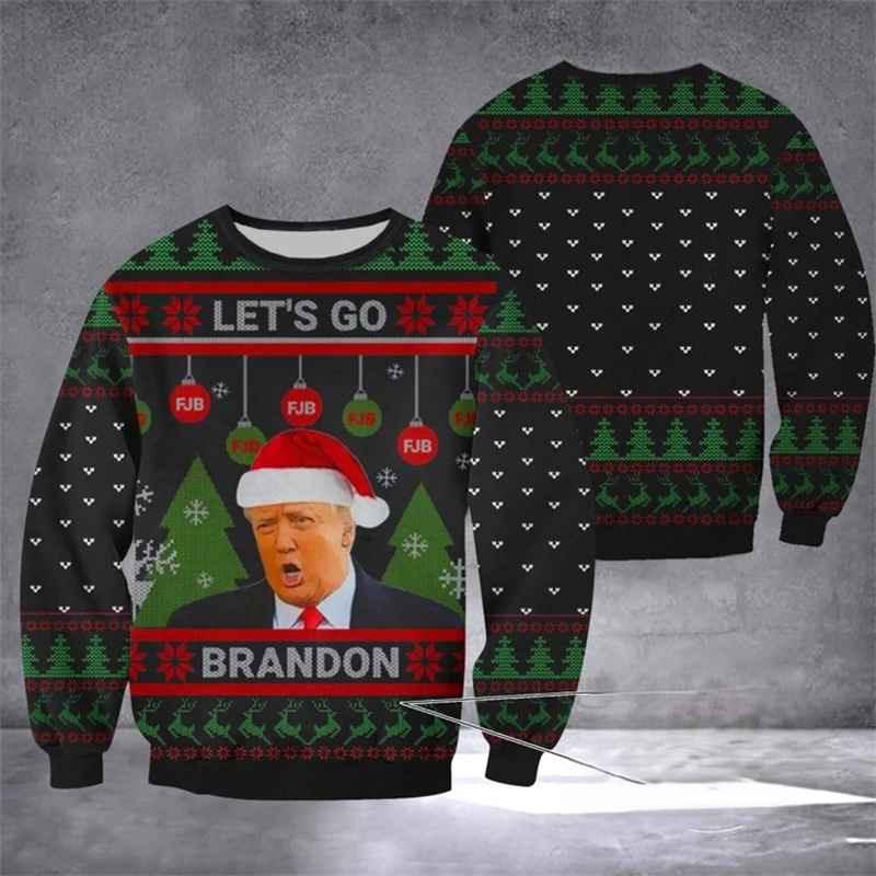 Donald Trump Pattern 3D Printed Sweatshirts Men Ugly Christmas Sweater New Trump Support Christmas Gift Pullover Mens Hoodie Top