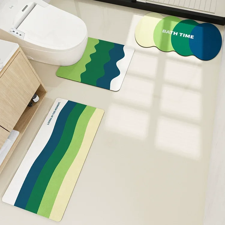 

Lemon Striped Bath Mat Set, Technical Velvet Nappa Leather Water-absorbent and Quick-drying Foot Pads, Shower Room Doormat