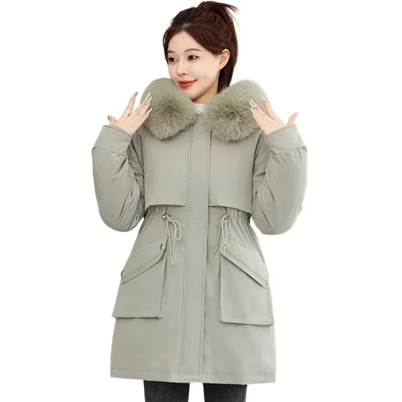 

Новые парки, женские зимние пальто со съемной подкладкой, меховой воротник с капюшоном, средней длины, хлопковая стеганая куртка, женские ветровки, верхняя одежда