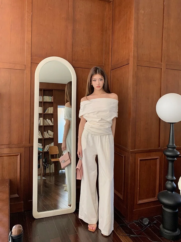 

RIZZMA Early Spring New Hemp Material Pleated Waist-Cinching Top Straight Leg Pants Two-Piece Set Lazy Breathable Comfortable...