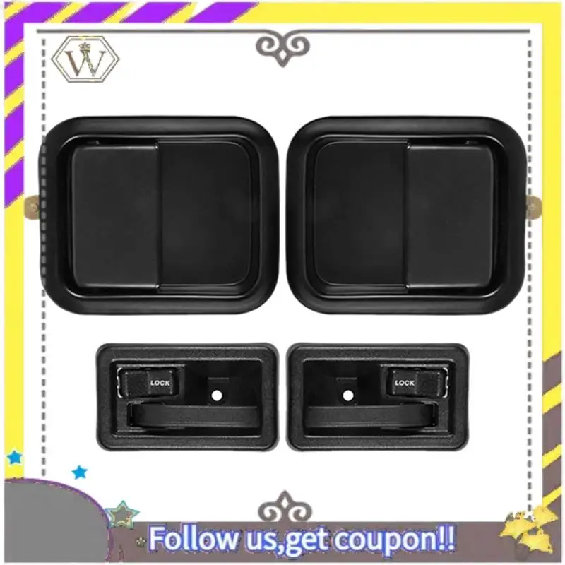 

ABXV-Car Interior And Exterior Door Handle Kit Front LH And RH Side For Jeep Wrangler 1991-2004 Accessories 55176383AE 55176382A