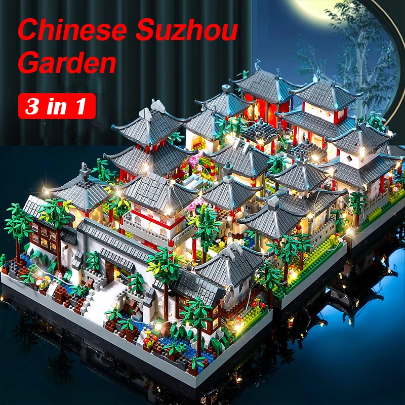 Chinese Architecture Suzhou Garden Model Toy Micro Diamond Assemble Bricks Particle Building Blocks Educational Toy for Kid