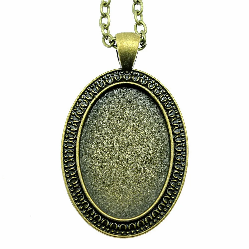 Oval Simple Style Cameo Cabochon Pendant Base Setting Chain Necklace Women Accessories Jewelry Cute Chain Length 70cm OR 45+4cm