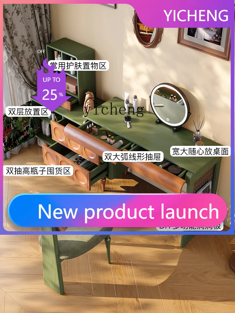 

LYY Dressing Table and Chest of Drawers Retro Bedroom Extendable Mid-century Style Solid Wood Dressing Table and Desk 2-in-1