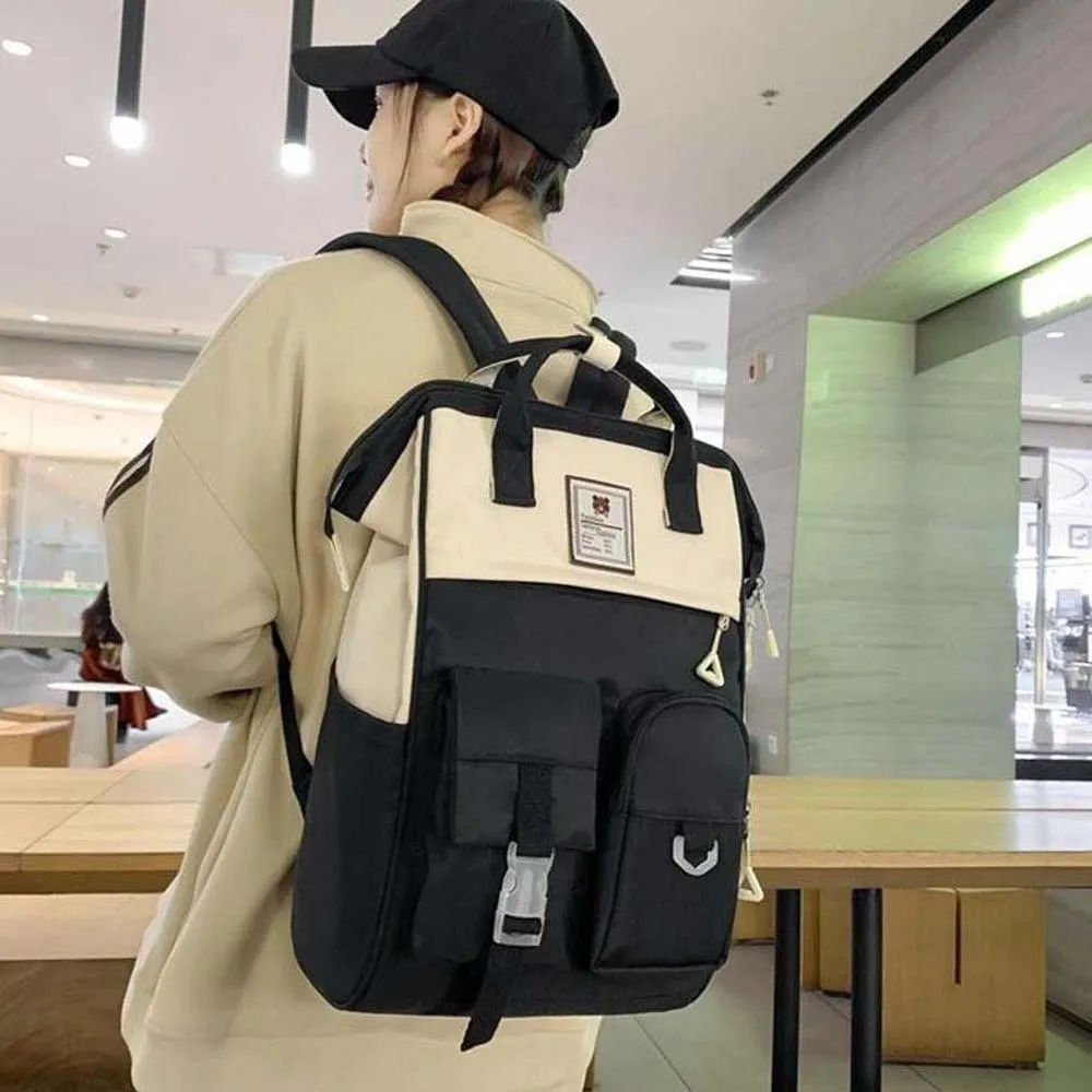 

Adjustable Large Capacity Backpack Korean Style Contrast Color Casual Nylon Daypack Soft Anti-splash Water Women School Bag