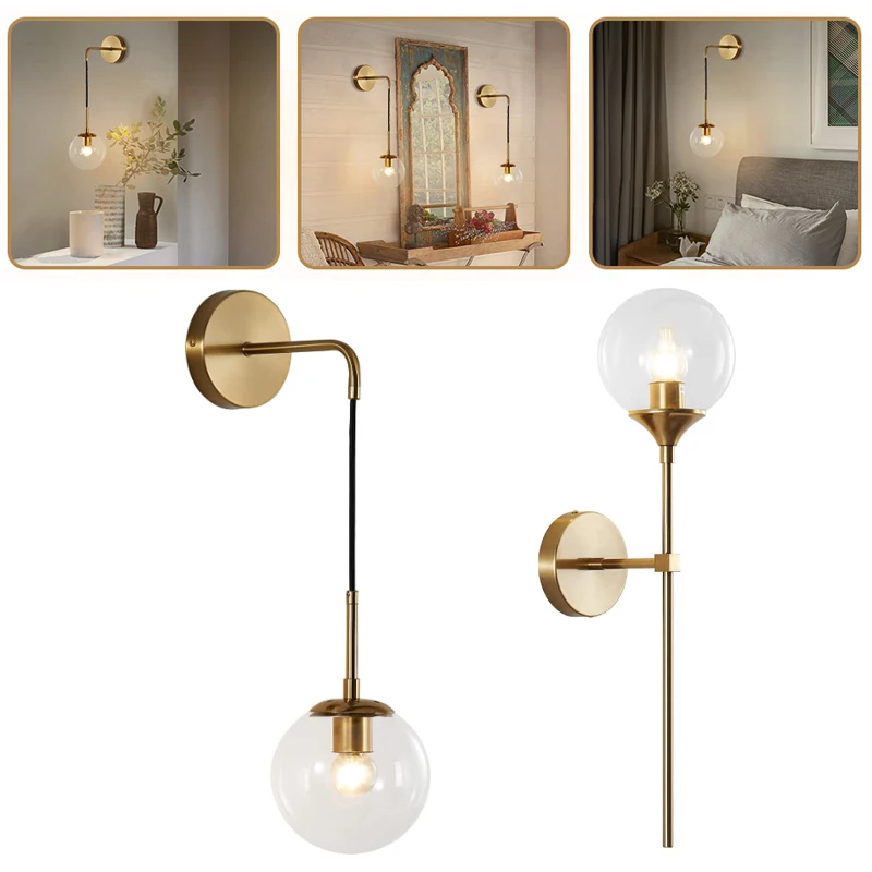 

Современный простой стеклянный настенный светильник, скандинавские креативные светодиодные роскошные настенные светильники для гостиной, спальни, прикроватные настенные светильники, освещение