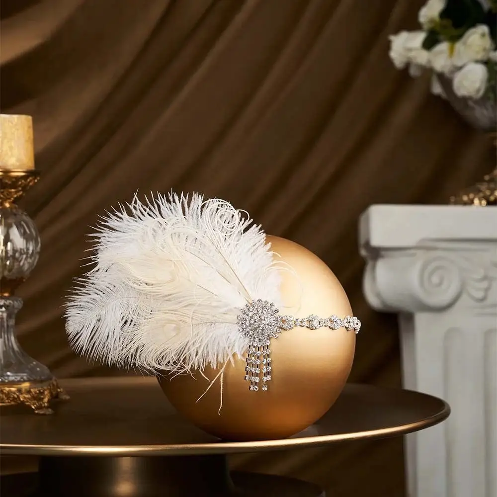 

Vintage Feather Headband Crystal Sequin Cosplay Dress Headwear Zircon Rhinestone 1920s Hair Accessories Bridal Headdress