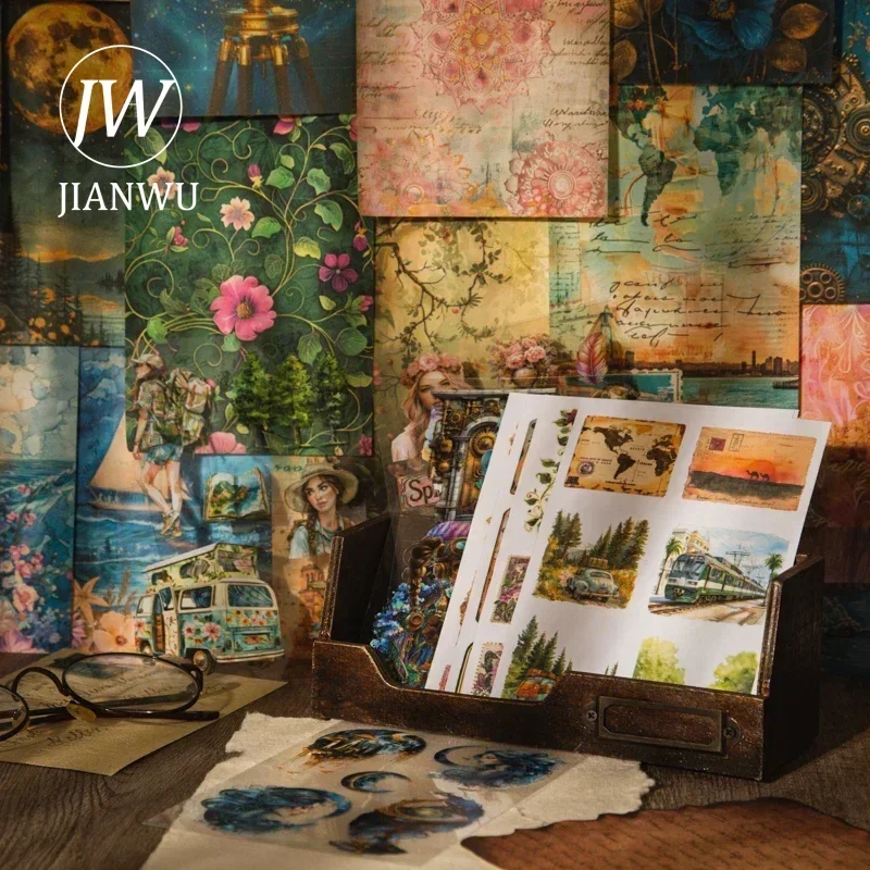 JIANWU Retro Album Series Vintage Character Flower Label Material Collage Sticker Book Creative DIY Journal Stationery