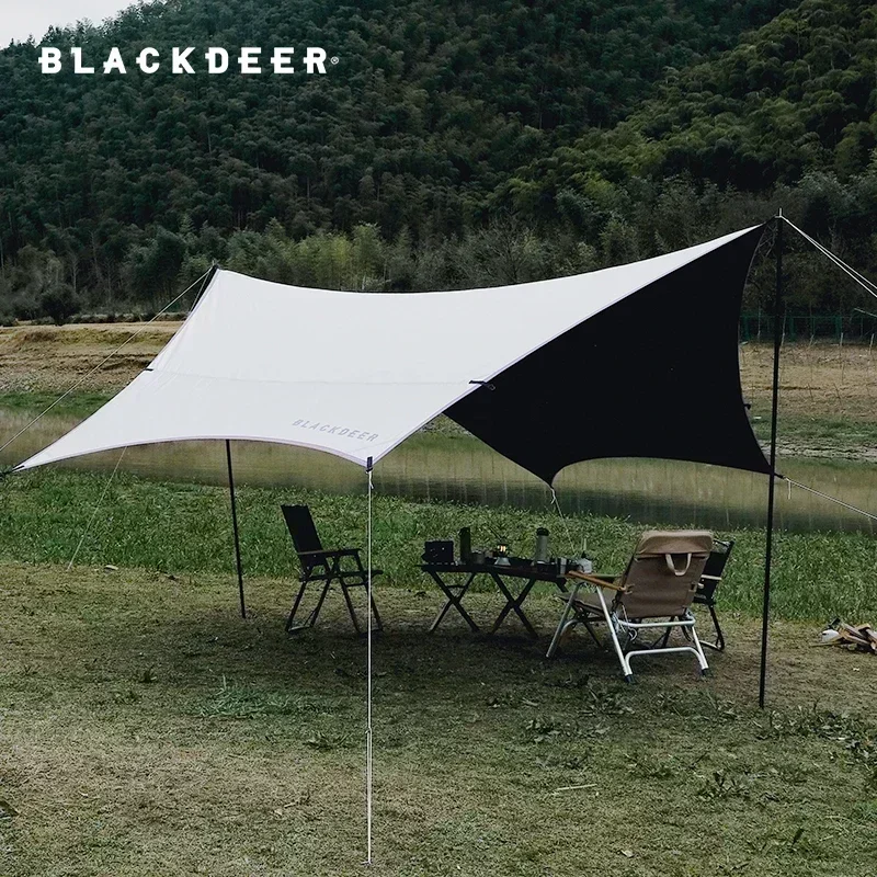 BLACK-DEER Camping Awning Vinyl Coated Silver Sky Curtain Tarp Anti-UV Windproof, Rainproof PU5000mm Iron Pole