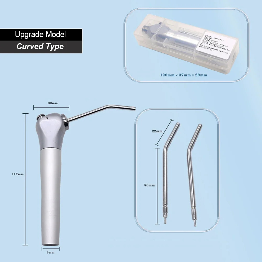 Upgrade Model Dental Air Water Spray Syringe Handpiece 3-Way Triple Injection Gun Curved Straight With 2Pcs Nozzle Tips Tube Rod