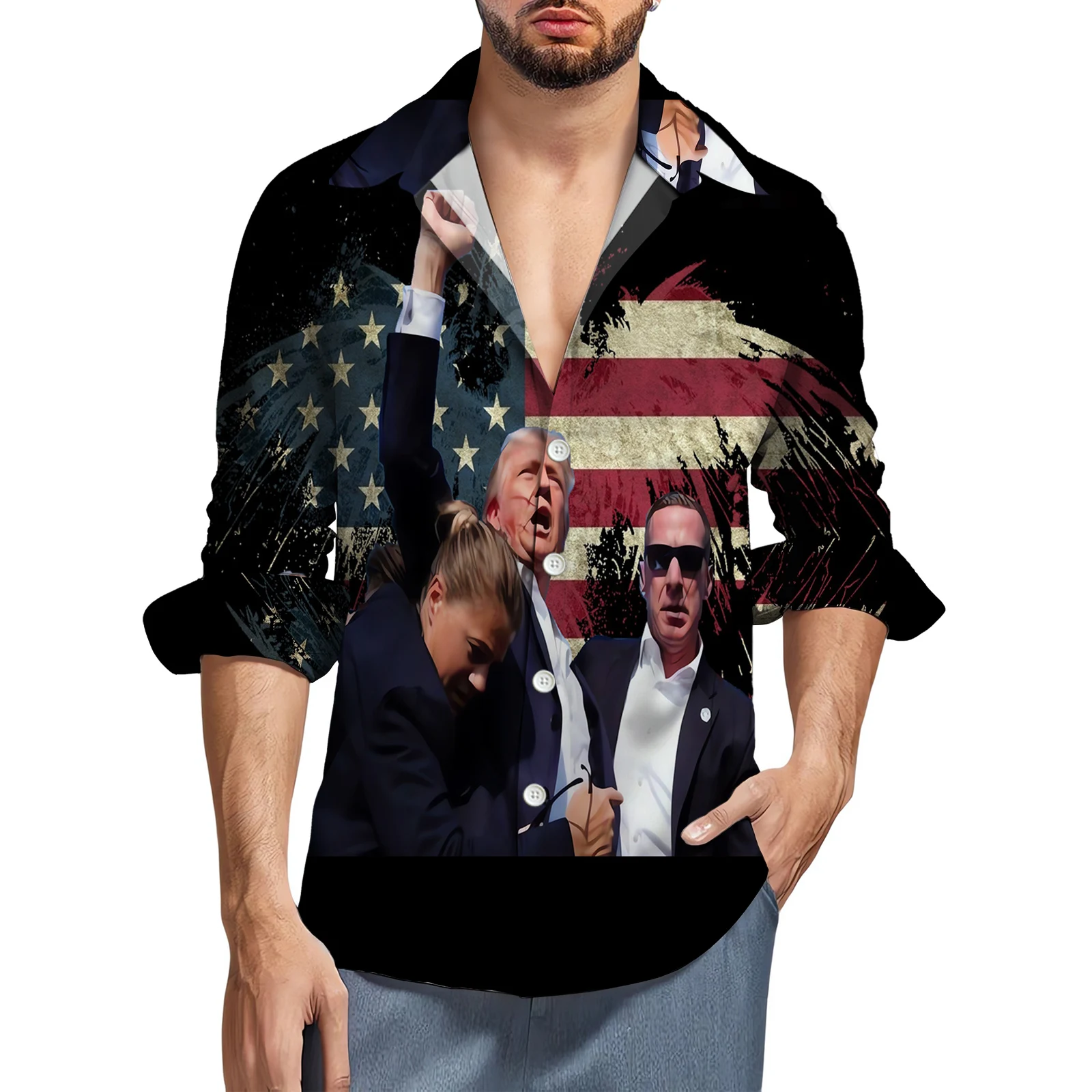 Msieeso Trump Hoodies setzt Schieß vorfall amerikanische Flagge Adler gedruckt Sweatshirts Männer Kleidung Geschenke für Trump Fans Drops hip