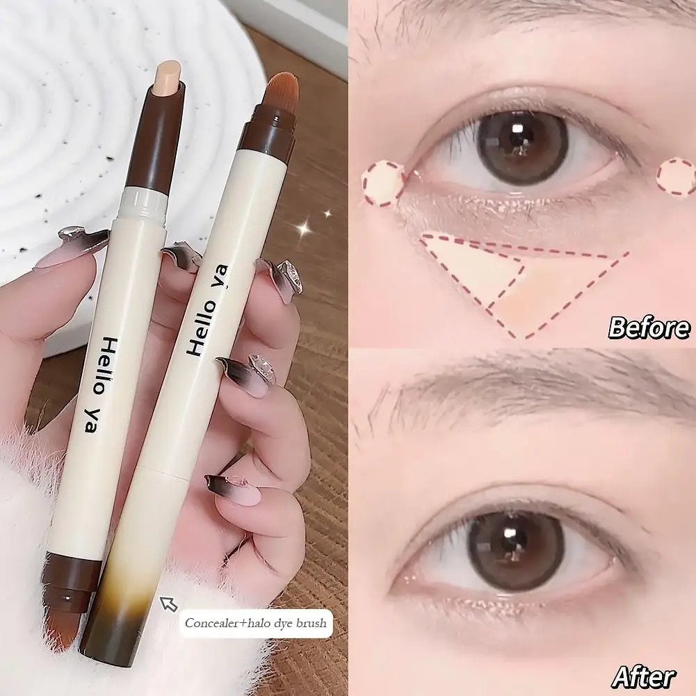 Lápiz Corrector de Doble Punta con Brocha, Cobertura Total, Barra de Maquillaje Cremosa para Ojeras, Manchas de Acné, Iluminador de Lágrimas