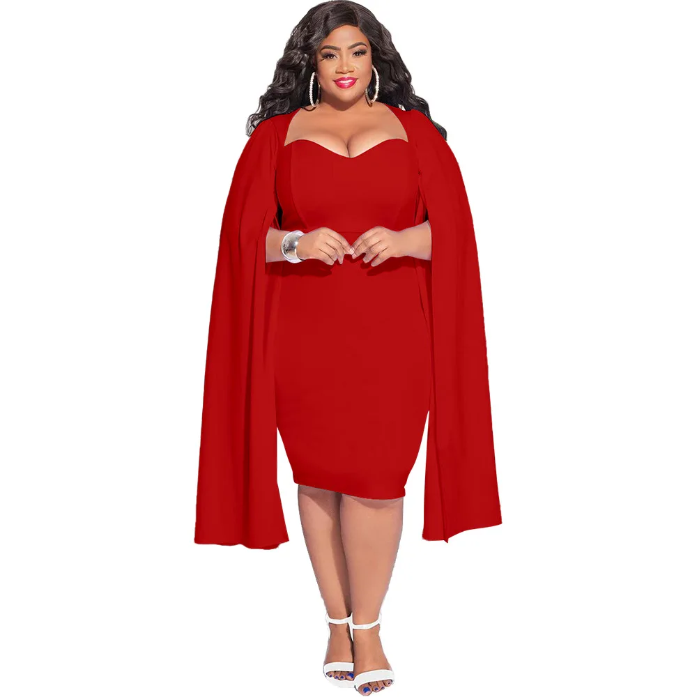 Jesienno-zimowa Plus Size damska sukienka z długa peleryna V Neck jednolita seksowna damska sukienka biurowa w stylu Bodycon 2022 nowa Drop Shipping