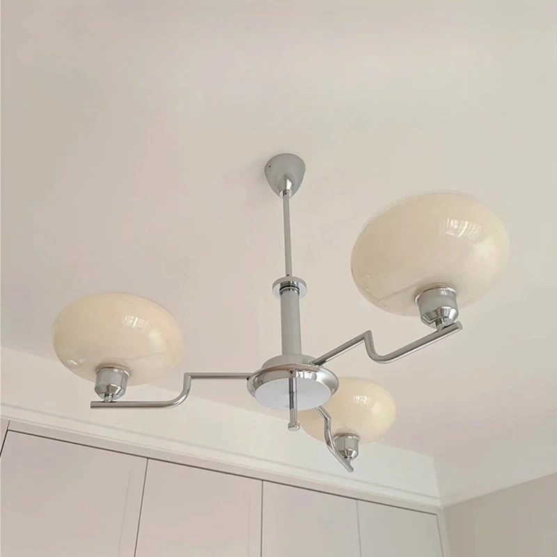 التصميم الفرنسي خمر باوهاوس الثريات LED E27 الحديد الفن كريم الرياح الزجاج قلادة ضوء غرفة المعيشة مطعم غرفة نوم الاستوديو #1