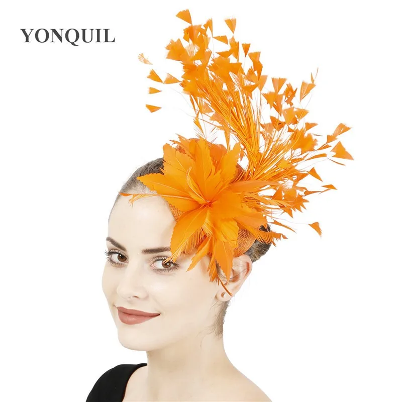 Fashion Feathers Hats Sinamay Fascinators Chapeau Elegant Women Hair Fedora Accessory Ladies Party Tea Race Headwear With Clips