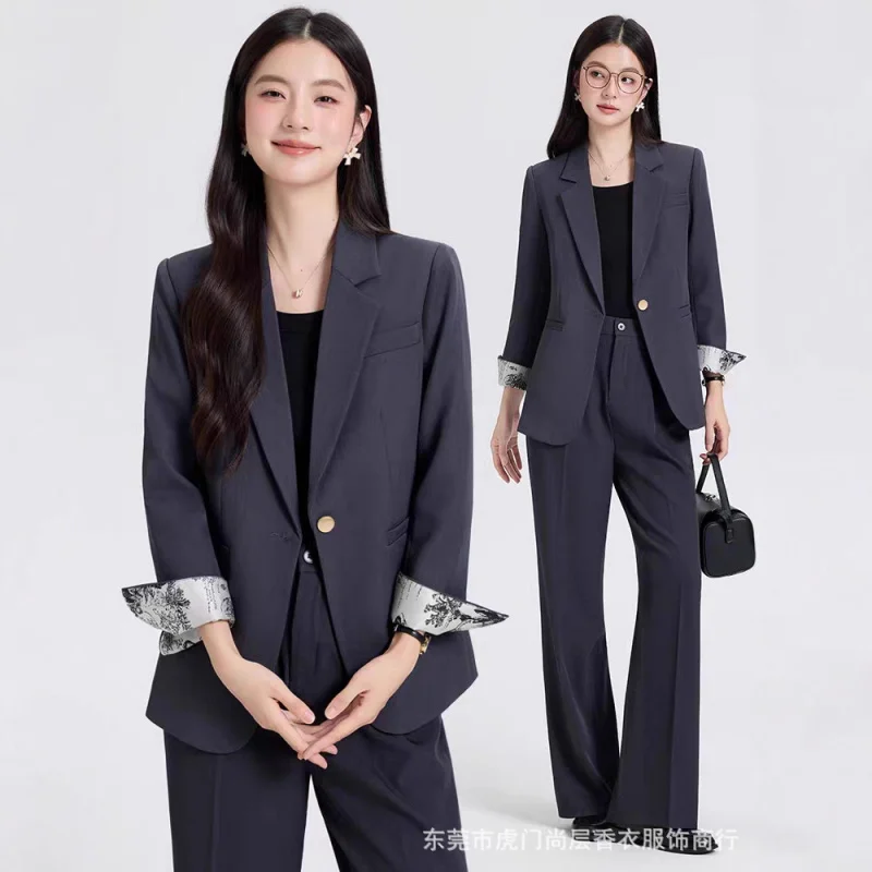 

2025Autumn New Casual Suit Set for Women, High-End Loose Slimming Blazer with Wide-Leg Pants Two-Piece Set
