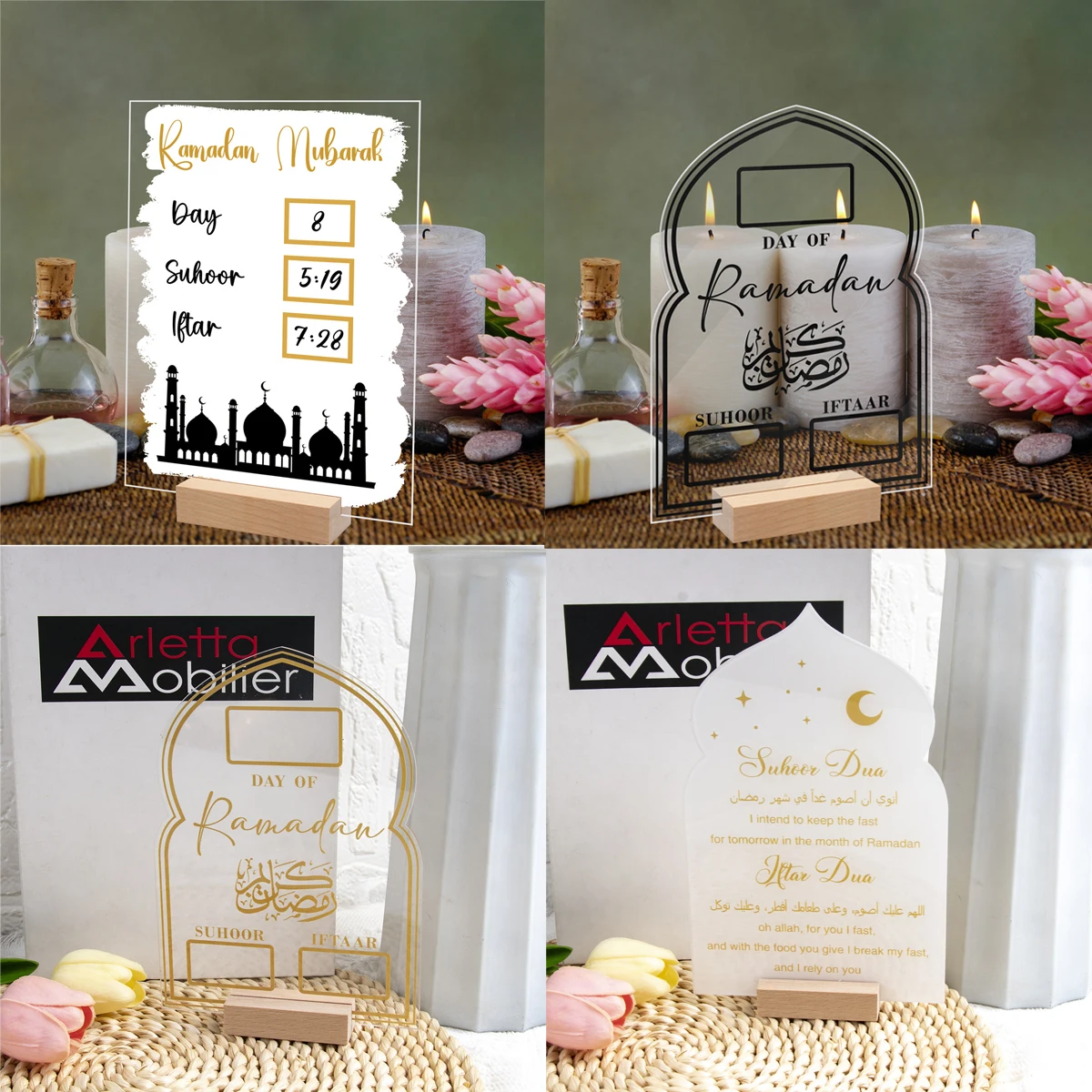 2025 Reusable Acrylic Ramadan Calendar Board with Wooden base Pen Eid Advent Day Table Ornaments Islam Muslim Eid Al-Fitr gift