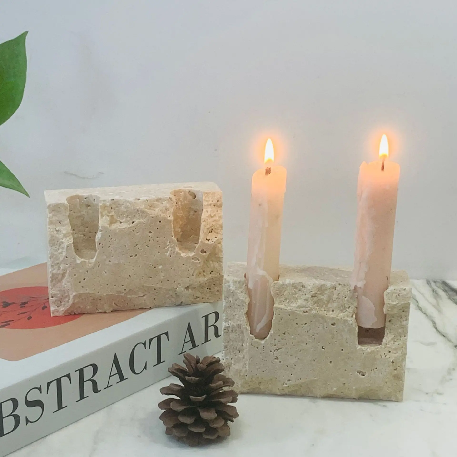 Marble yellow travertine creative rectangular candle incense holder home decoration candle holder ornament