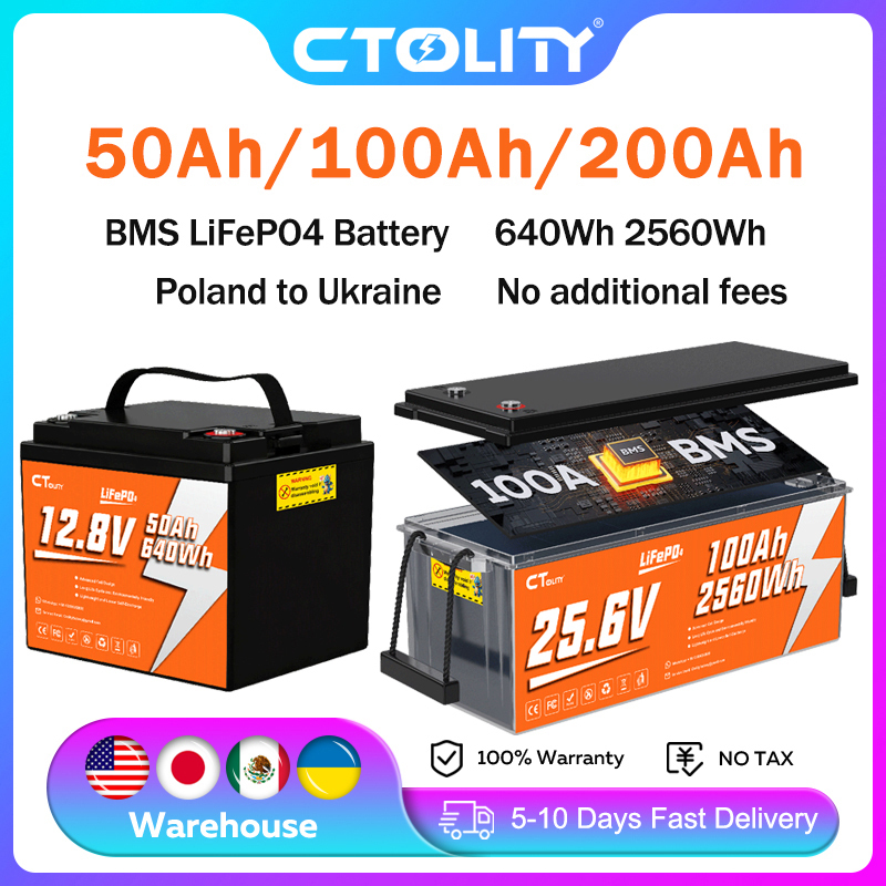 CTOLITY 12V 50Ah LiFePO4 Battery 640Wh Rechargeable Battery 4000+ Cycle 50A BMS RV Golf Solar Energy Storage emergency Supply